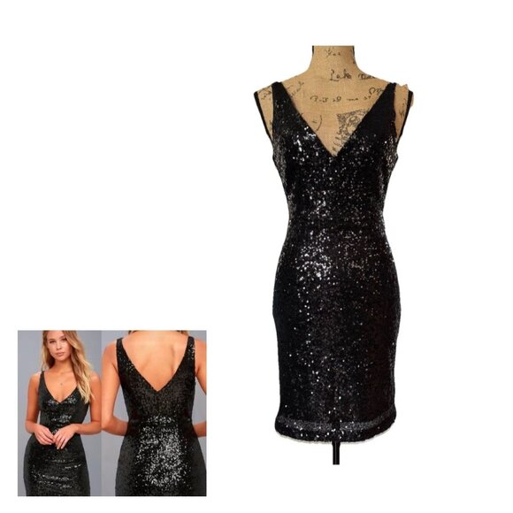 LULUS Champagne Shower Sequin Bodycon Mini Dress Black Holiday Party XS/S READ - Picture 1 of 11